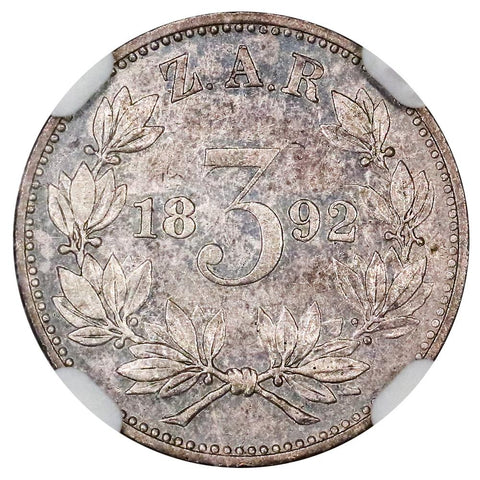 1892 South Africa Silver 3 Pence KM.3 - NGC AU Details