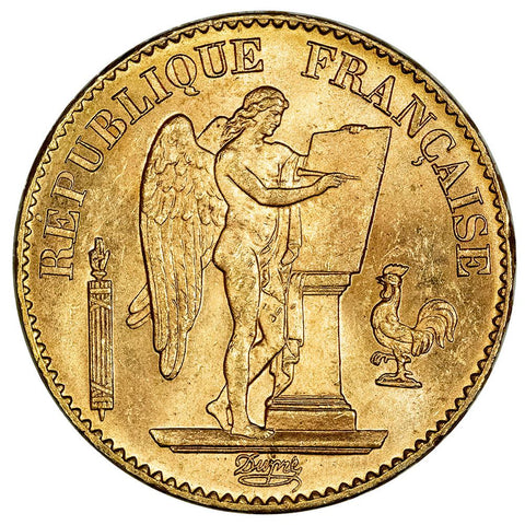 1893 French Gold 20 Franc Angel KM.825 - About Uncirculated