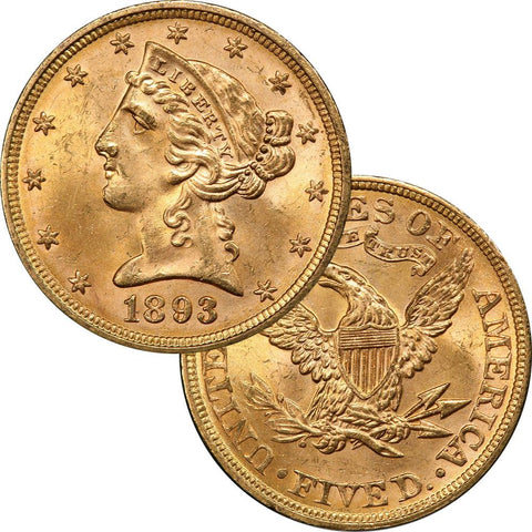 Pre-1900s $5 Liberty Head Gold Coins - Brilliant Uncirculated
