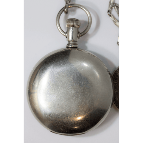 1893 Elgin Silveroid Pocket Watch - 11 Jewel, Model 5, Grade 74, Size 18s with Chain & Fob