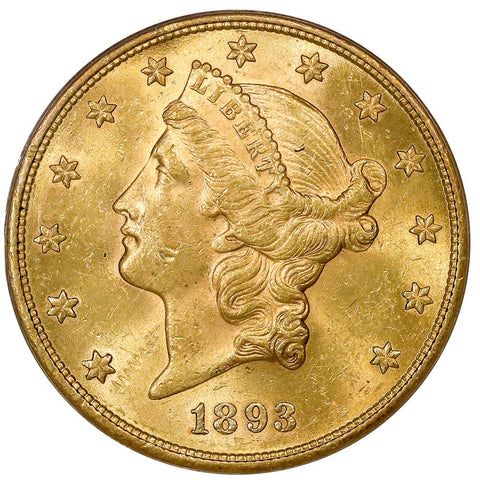1893-S $20 Liberty Double Eagle Gold Coin - PCGS MS 61 - Brilliant Uncirculated
