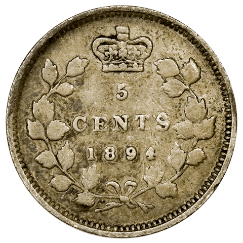 1894 Canada 5 Cent Silver KM.2 - Very Good/Fine