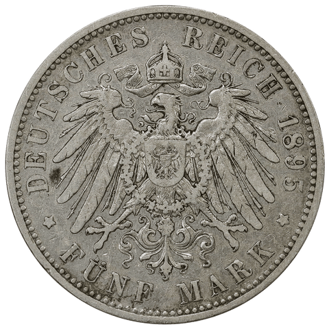 1895-A German States, Prussia Silver 5 Marks KM.523 - Fine