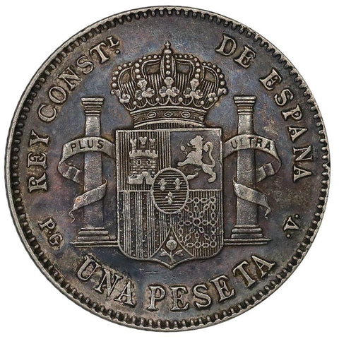 1896 Spain Silver Peseta KM.706 - XF/AU