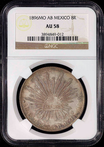 1896-MoAB Mexico City Mint Cap & Rays 8 Reales KM.377.10 - NGC AU 58