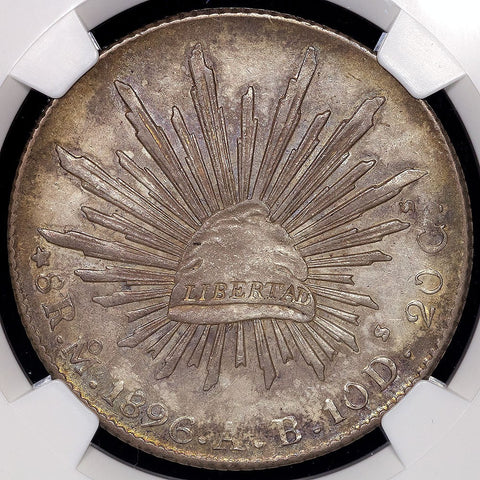 1896-MoAB Mexico City Mint Cap & Rays 8 Reales KM.377.10 - NGC AU 58
