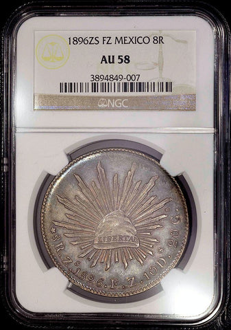 1896-ZsFZ Mexico Zacatecas Mint Cap & Rays 8 Reales - KM.377.13 - NGC AU 58