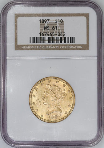 1897 $10 Liberty Gold Eagle - NGC MS 61 - Brilliant Uncirculated