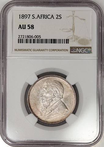 1897 South Africa Silver 2 Shillings KM.6 - NGC AU 58