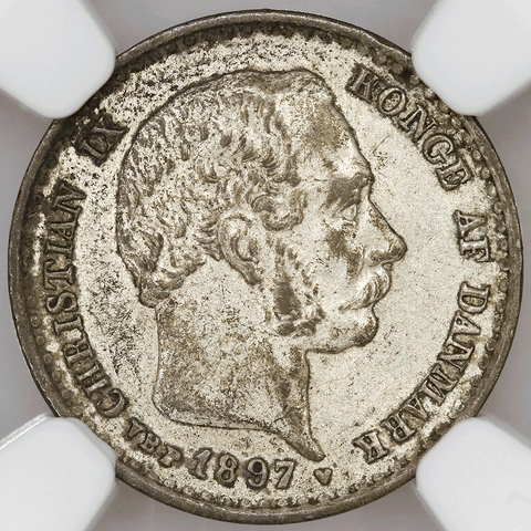 1897-VBP Denmark Christian IX Silver 10 Ore KM.795.2 - NGC AU 58