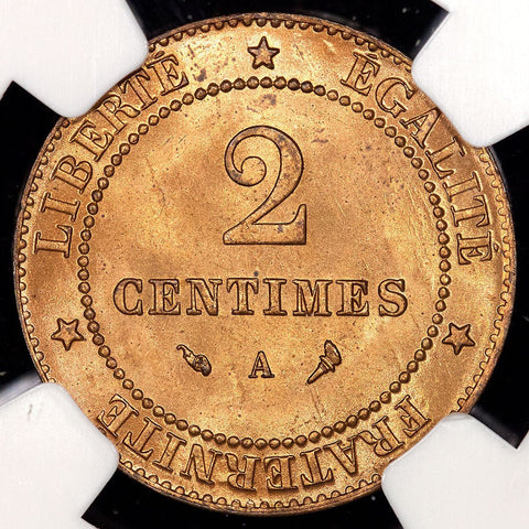 France - 1897-A 2 Centimes - KM.827.1 - NGC MS 64 RD