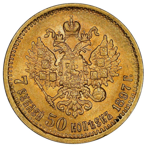 1897-АГ Russia Nicholas II Gold 7 1/2 Roubles KM. Y63 - About Uncirculated