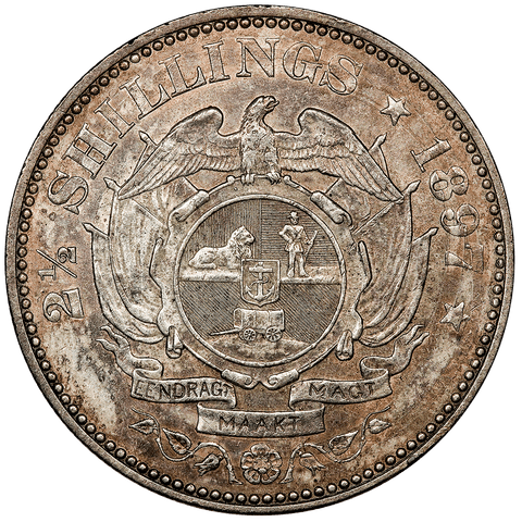 1897 South Africa Silver 2 1/2 Shillings KM.7 - NGC MS 61 - Toned Uncirculated