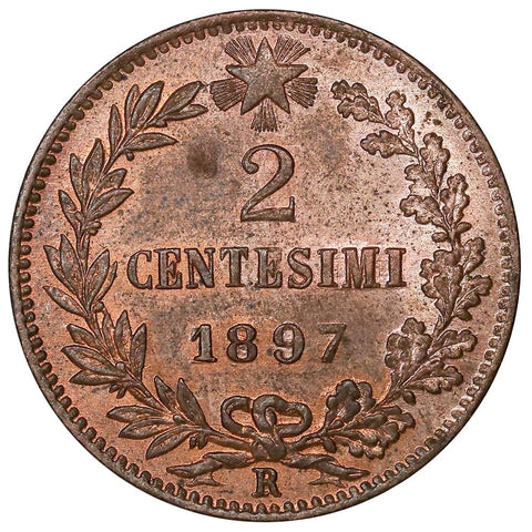 1897-R Italy 2 Centesimi KM.30 - Red & Brown Uncirculated