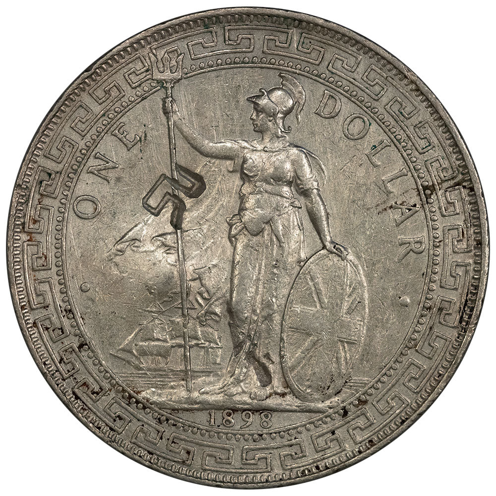 1898年 英国貿易銀 1ドル 本物 1898-B British Silver Trade Dollar KM.T5 - AU Details (Chop