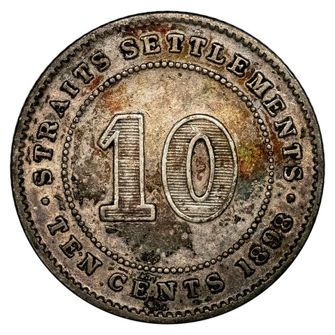 1898 Straits Settlement Silver 10 Cents KM.11 - Extremely Fine