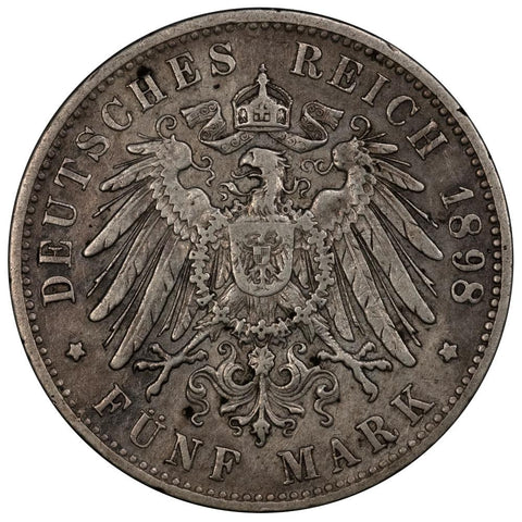 1898-D German States, Bavaria Silver 5 Marks KM.915 - Fine