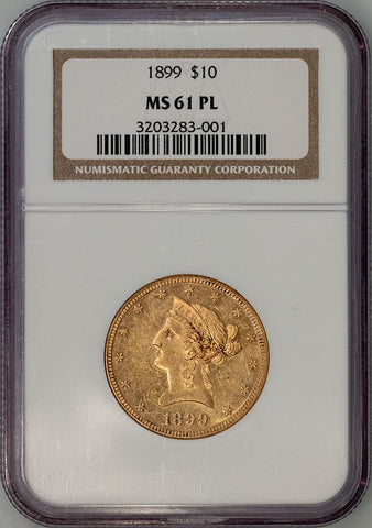 1899 $10 Liberty Gold Eagle - NGC MS 61 PL - Brilliant Uncirculated