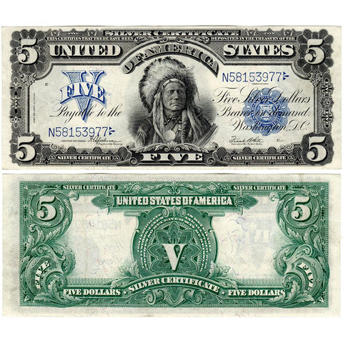 1899 $5 Oncpapa Indian Chief Silver Certificate Fr. 281 - Extremely Fine