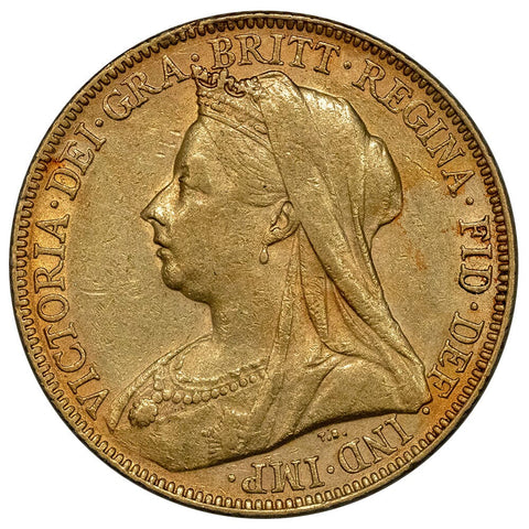 1899 Great Britain Victoria Mature Head Gold Sovereign - About Uncirculated