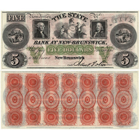 1860s $5 State Bank at New Brunswick, New Jersey Remainder - Crisp Uncirculated