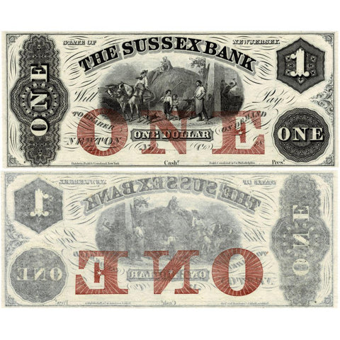 1850s $1 Sussex Bank Newton, New Jersey Remainder - Crisp Uncirculated