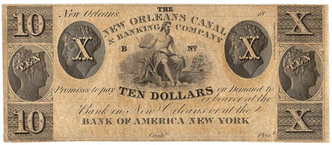 18__ $10 New Orleans Canal & Banking Co. Remainder LA-105-G84 ~ Crisp Uncirculated