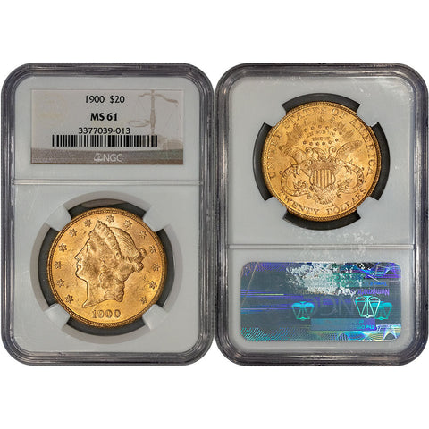 1900 $20 Liberty Double Eagle Gold Coin - NGC MS 61 - Brilliant Uncirculated