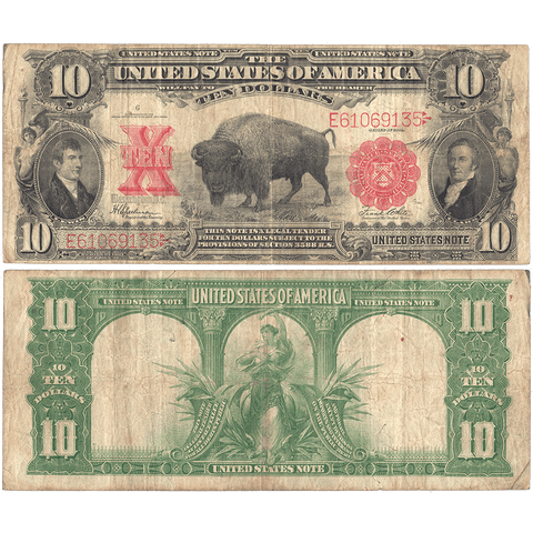 1901 $10 Legal Tender "Bison" (FR. 122) - Choice Fine - Very Popular Note