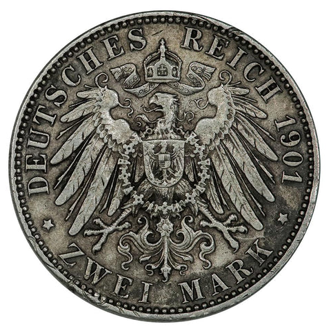 1901 German States, Prussia Silver 2 Marks KM. 525 - Very Fine