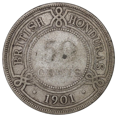 1901 British Honduras Silver 50 Cents KM. 10 - Very Good