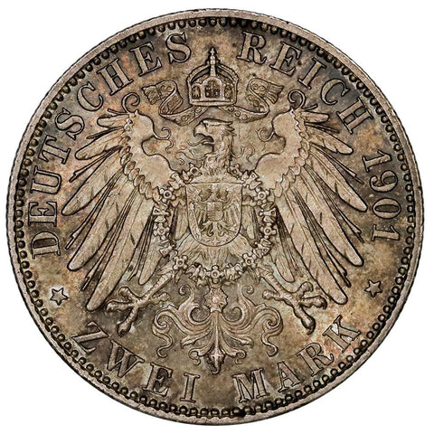1901-A German States, Prussia Silver 2 Mark KM.525 - About Uncirculated