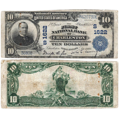 1902 Plain Back $10 First National Bank of Charleston South Carolina - Fine