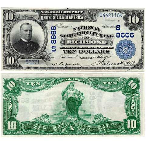 1902 $10 National State & City Bank of Richmond, VA Charter (S)8666 - Crisp Uncirculated