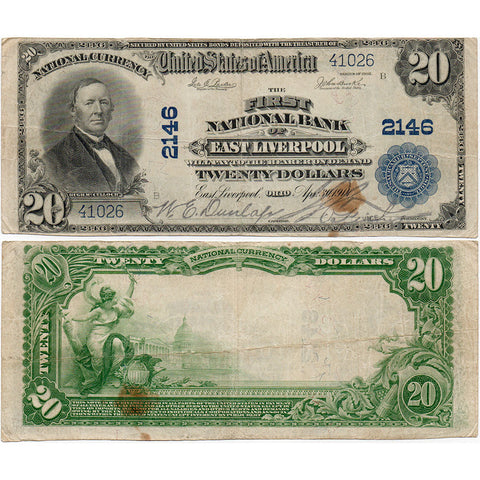 1902 $20 National 1st National Bank of East Liverpool, OH Charter 2146 - Very Fine