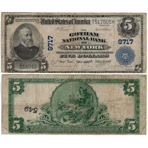 1902 Plain Back $5 Gotham National Bank of NY Fr. 601 - Net Fine