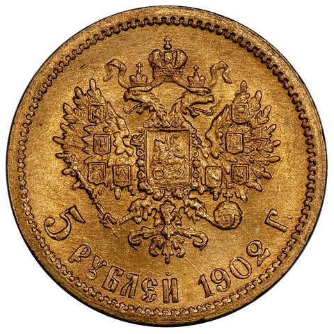 1902-AP Russian Nicholas II Gold 5 Roubles KM.62 - Brilliant Uncirculated