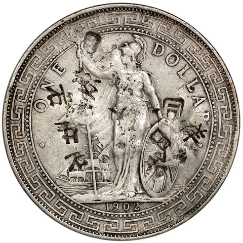 1902 British Silver Trade Dollar KM.T5 - Very Fine (Chop Marked)