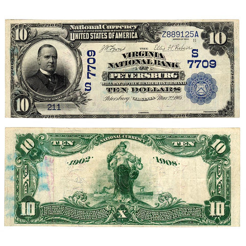 1902 Date Back $10 Virginia National Bank of Petersburg 7709 - Very Fine (stained)
