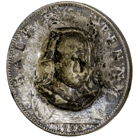 Pop Out, 3-Dimensional Repousse 1902 Great Britain Half Penny KM. 793.2 - About Uncirculated