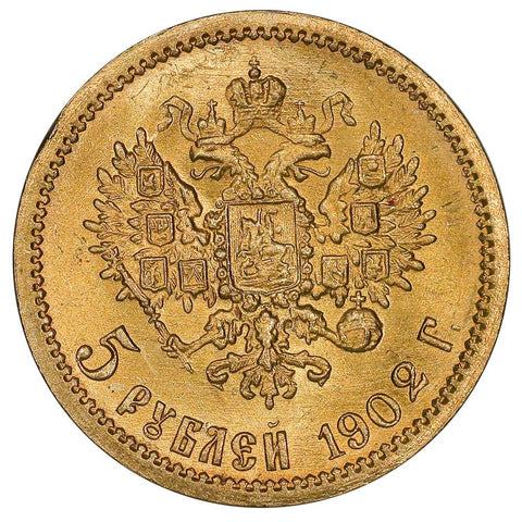1902-AP Russian Nicholas II Gold 5 Roubles KM.62 - Brilliant Uncirculated