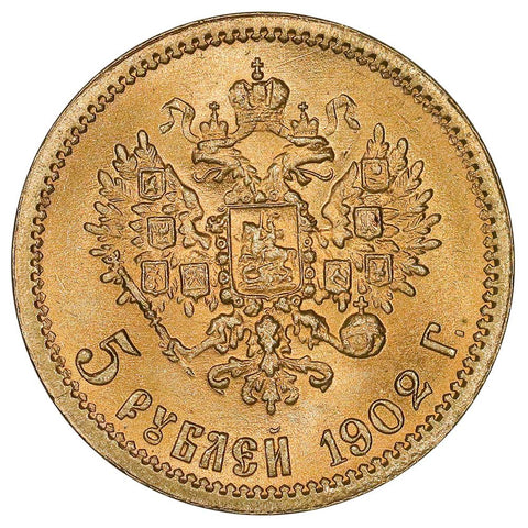1902-AP Russian Nicholas II Gold 5 Roubles KM.62 - Gem Uncirculated
