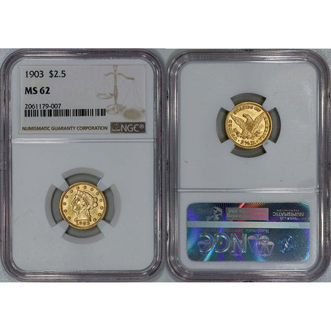 1903 $2.5 Liberty Gold Coin - NGC MS 62 - PQ Brilliant Uncirculated