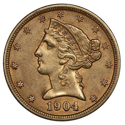 1904 $5 Liberty Head Gold Coin - About Uncirculated