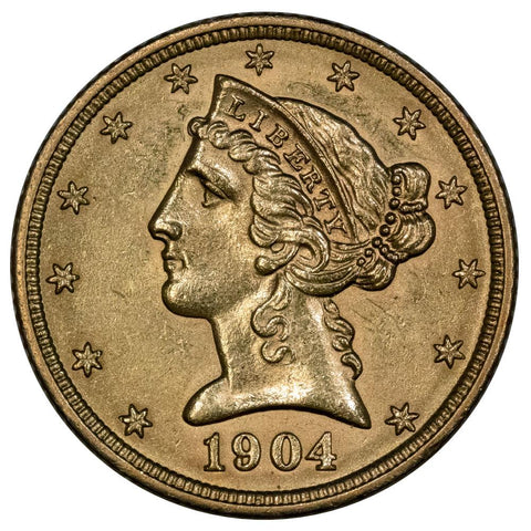 1904 $5 Liberty Head Gold Coin - Brilliant Uncirculated