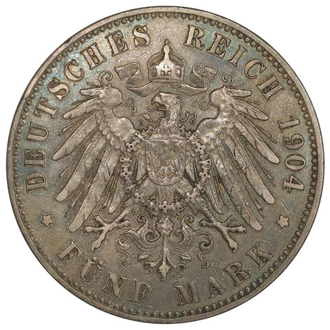 1904-A German States, Prussia Silver 5 Marks KM.523 - Very Fine+