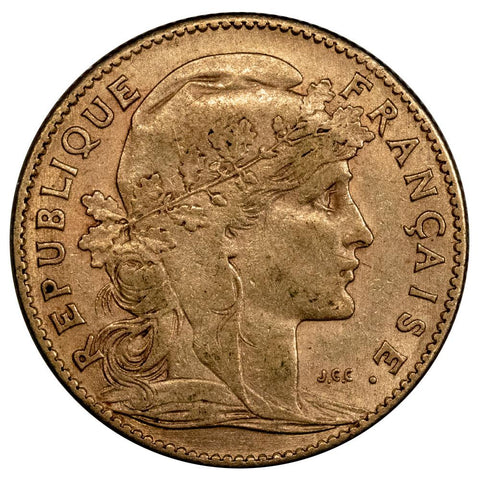 1905 France Rooster 10 Franc Gold Coin KM. 846 - Very Fine