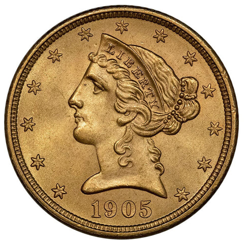 1905 $5 Liberty Head Gold Coin - Choice Brilliant Uncirculated