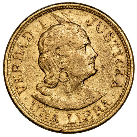 1905 Peru Gold Libra KM.207 (.2355 AGW) - Very Fine