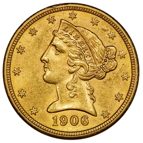 1906 $5 Liberty Head Gold Coin - Brilliant Uncirculated